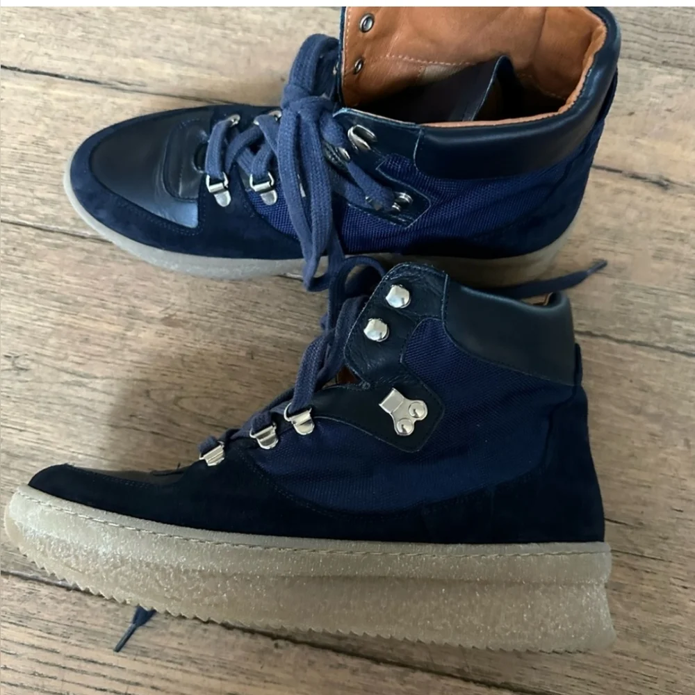 Renvy Paden Navy Blue Leather Platform Lace Up Alpine Boots Winter EU41/ US10